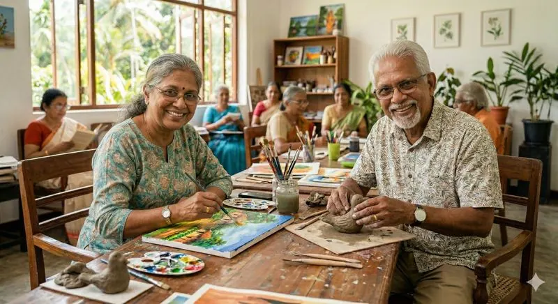 Seniors painting and sculpting at Aegis Day Care
