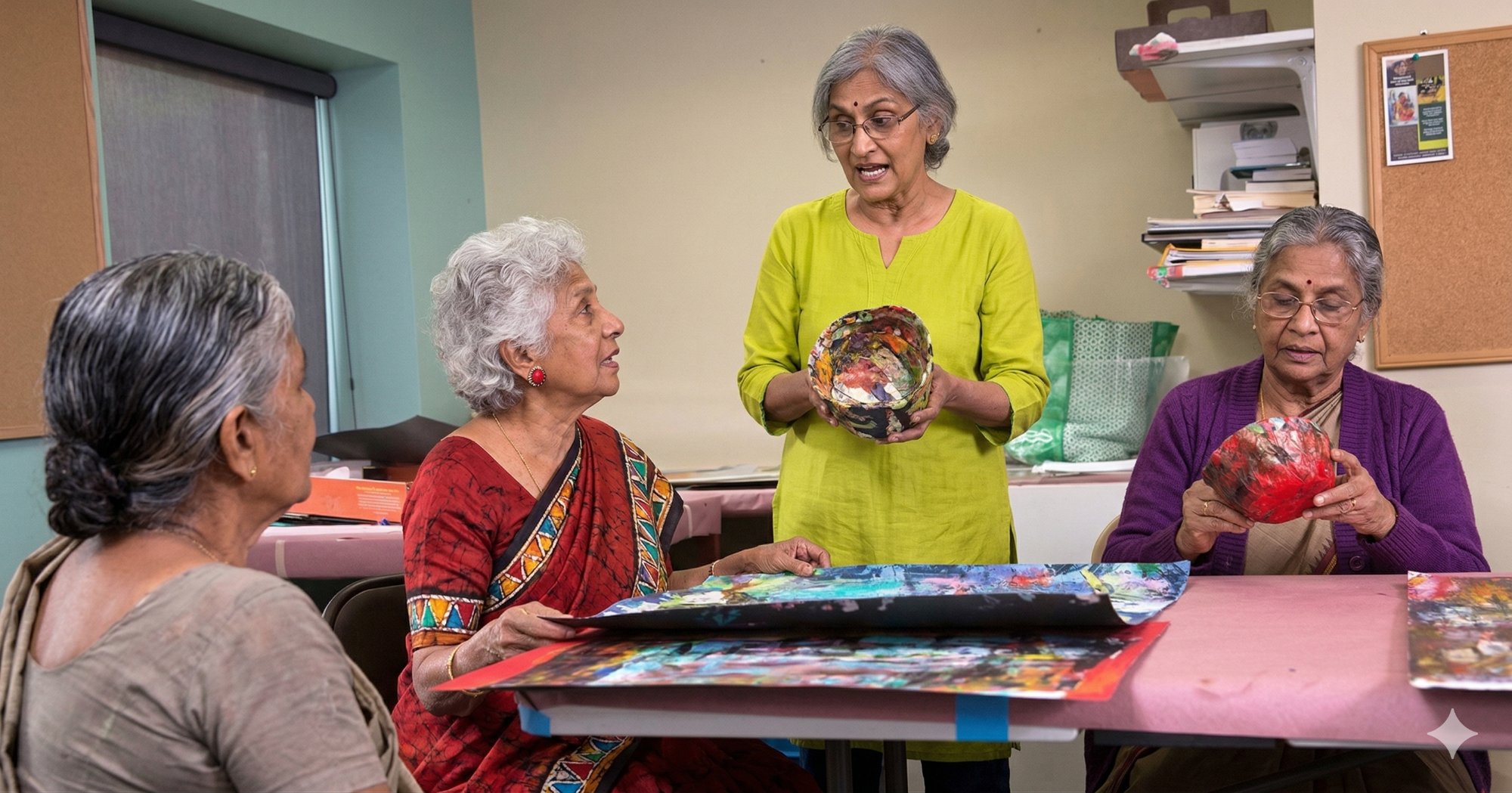 Seniors sharing crafts and conversation at Aegis Day Care