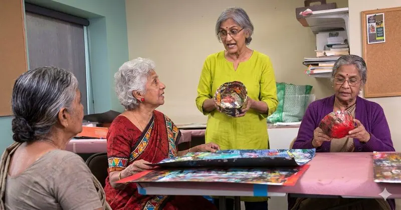 Seniors sharing crafts and conversation at Aegis Day Care