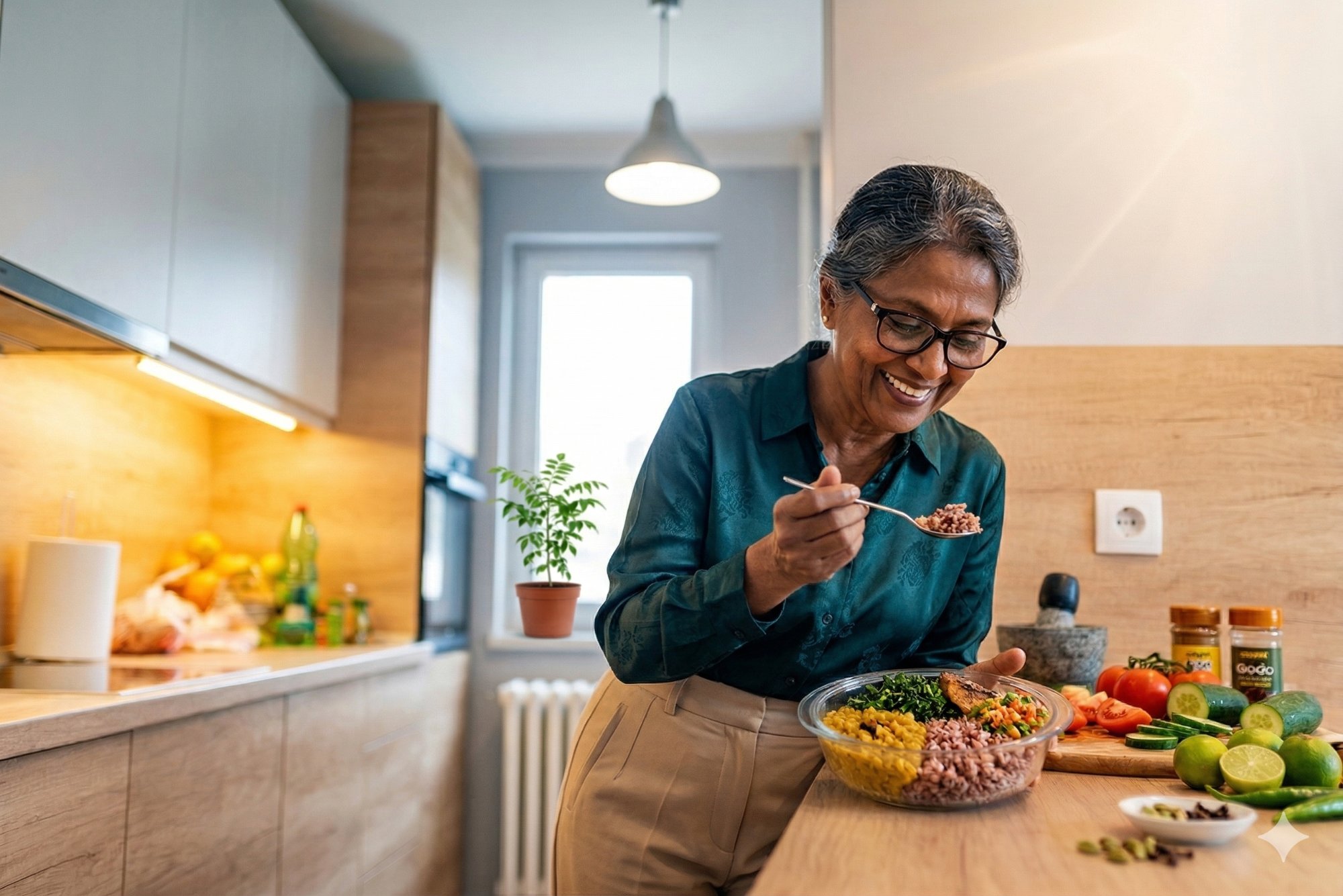 Senior woman with nutritious meal