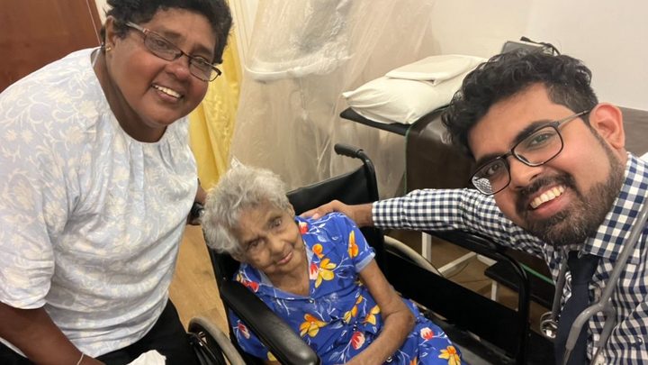 Dr Sithira Senevirathne with a patient and her carer in a Colombo clinic